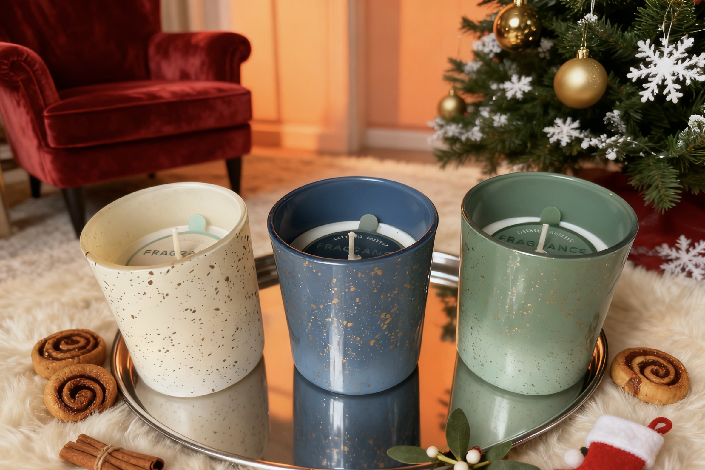 Xmas Opaque Ombre Glass Candle with Speckles 115g wax fill）